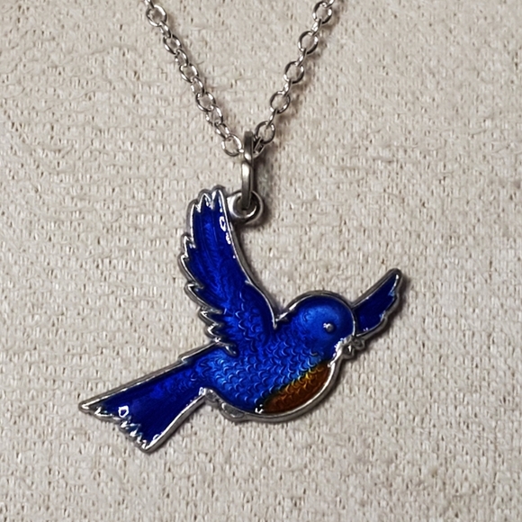 Jewelry - Vintage Sterling Beau Blue Bird Pendant on a 20" Sterling Chain Necklace
